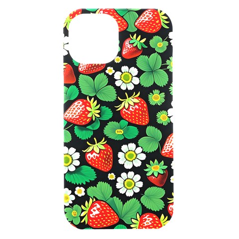 Strawberries Pattern iPhone 15 Black UV Print PC Hardshell Case from ArtsNow.com Front