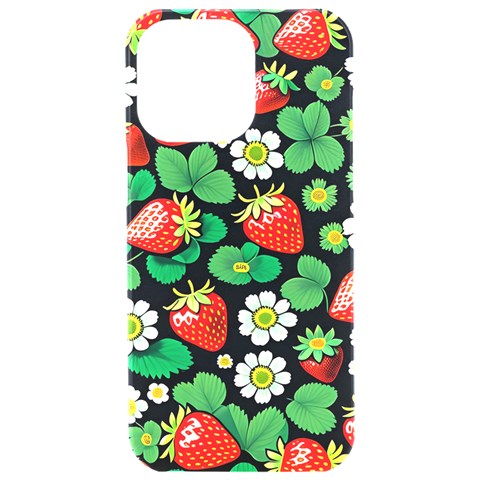 Strawberries Pattern iPhone 15 Pro Max Black UV Print PC Hardshell Case from ArtsNow.com Front