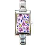 Flowers Petals Pineapples Fruit Rectangle Italian Charm Watch