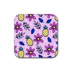 Flowers Petals Pineapples Fruit Rubber Coaster (Square)