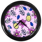 Flowers Petals Pineapples Fruit Wall Clock (Black)