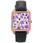 Flowers Petals Pineapples Fruit Rose Gold Leather Watch 