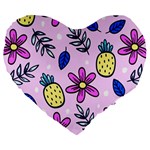 Flowers Petals Pineapples Fruit Large 19  Premium Flano Heart Shape Cushions