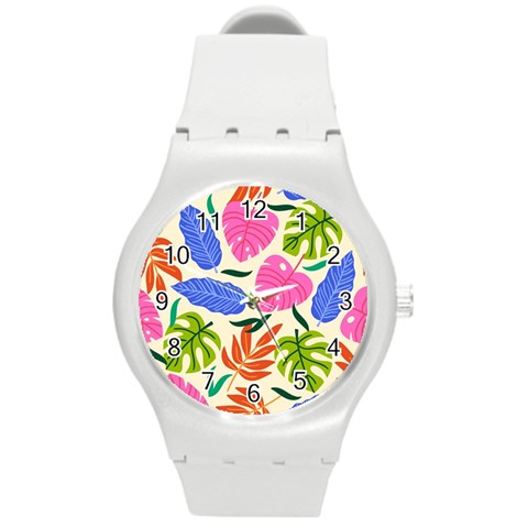 Tropical Sheets Summer Beach Round Plastic Sport Watch (M) from ArtsNow.com Front