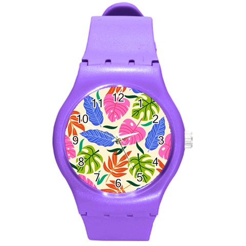 Tropical Sheets Summer Beach Round Plastic Sport Watch (M) from ArtsNow.com Front