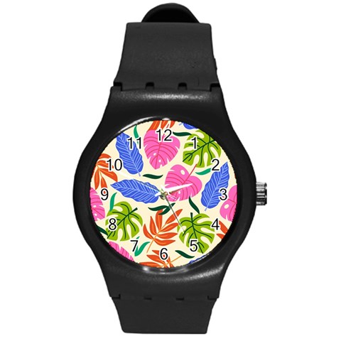 Tropical Sheets Summer Beach Round Plastic Sport Watch (M) from ArtsNow.com Front