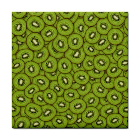 Kiwi Fruit Pattern Green Background Tile Coaster from ArtsNow.com Front