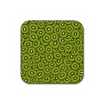 Kiwi Fruit Pattern Green Background Rubber Coaster (Square)