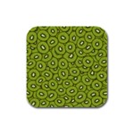 Kiwi Fruit Pattern Green Background Rubber Square Coaster (4 pack)