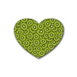 Kiwi Fruit Pattern Green Background Rubber Coaster (Heart)