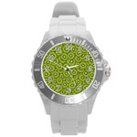 Kiwi Fruit Pattern Green Background Round Plastic Sport Watch (L)