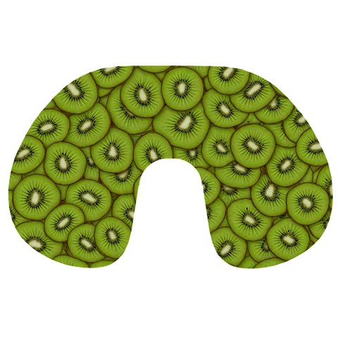 Kiwi Fruit Pattern Green Background Travel Neck Pillow from ArtsNow.com Front