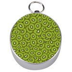 Kiwi Fruit Pattern Green Background Silver Compasses