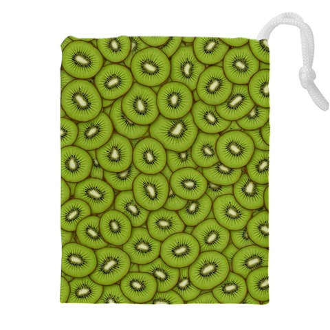 Kiwi Fruit Pattern Green Background Drawstring Pouch (5XL) from ArtsNow.com Front