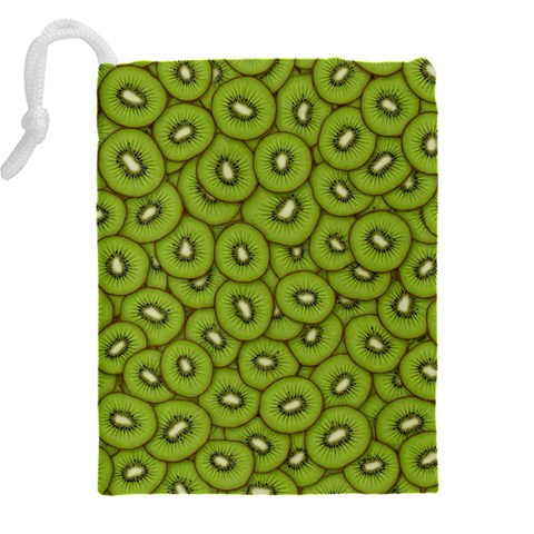 Kiwi Fruit Pattern Green Background Drawstring Pouch (5XL) from ArtsNow.com Back