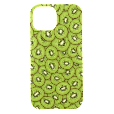 Kiwi Fruit Pattern Green Background iPhone 15 Black UV Print PC Hardshell Case from ArtsNow.com Front