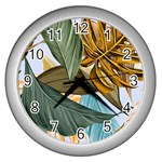 Monstera Palm Leaves Plants Wall Clock (Silver)