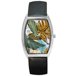 Monstera Palm Leaves Plants Barrel Style Metal Watch