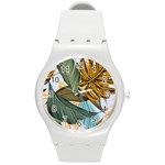 Monstera Palm Leaves Plants Round Plastic Sport Watch (M)