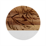 Monstera Palm Leaves Plants Marble Wood Coaster (Round)