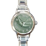 Silky Sage Abstract Elegant Print Design Round Italian Charm Watch