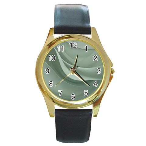 Silky Sage Abstract Elegant Print Design Round Gold Metal Watch from ArtsNow.com Front