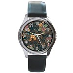 Floral Seamless Pattern Decorative Round Metal Watch