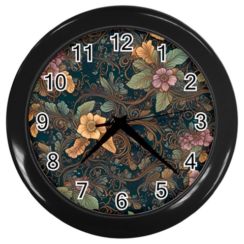 Floral Seamless Pattern Decorative Wall Clock (Black) from ArtsNow.com Front