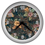 Floral Seamless Pattern Decorative Wall Clock (Silver)