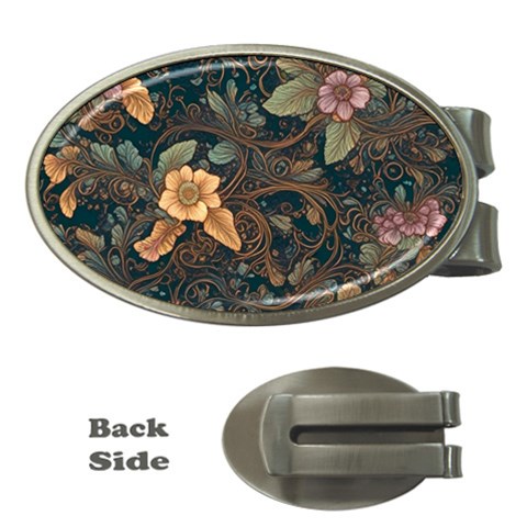 Floral Seamless Pattern Decorative Money Clips (Oval)  from ArtsNow.com Front