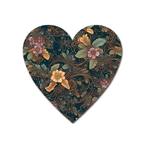 Floral Seamless Pattern Decorative Heart Magnet from ArtsNow.com Front