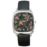 Floral Seamless Pattern Decorative Square Metal Watch