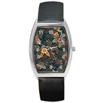 Floral Seamless Pattern Decorative Barrel Style Metal Watch