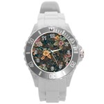 Floral Seamless Pattern Decorative Round Plastic Sport Watch (L)