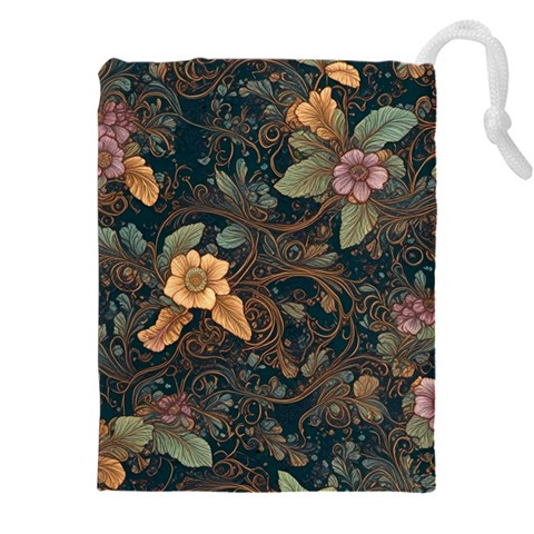 Floral Seamless Pattern Decorative Drawstring Pouch (5XL) from ArtsNow.com Front