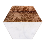 Floral Seamless Pattern Decorative Marble Wood Coaster (Hexagon) 