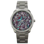 Seamless Pattern Paisley Decorative Sport Metal Watch