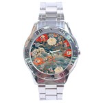 Seamless Pattern Chinoiserie Flowers Stainless Steel Analogue Watch