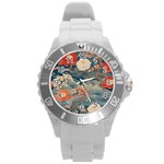 Seamless Pattern Chinoiserie Flowers Round Plastic Sport Watch (L)