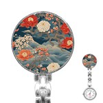 Seamless Pattern Chinoiserie Flowers Stainless Steel Nurses Watch