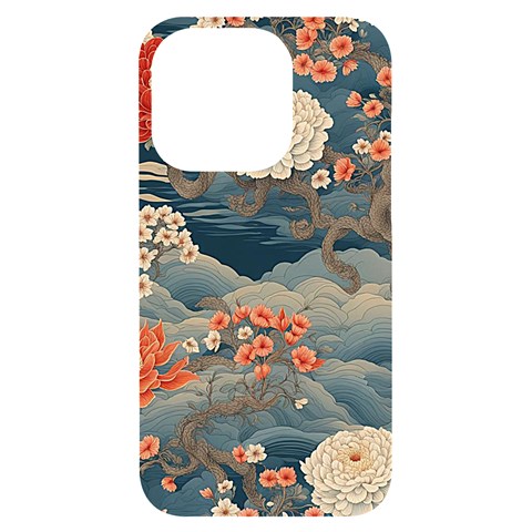 Seamless Pattern Chinoiserie Flowers iPhone 14 Pro Black UV Print Case from ArtsNow.com Front