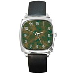 Seamless Pattern Pattern Leaves Square Metal Watch