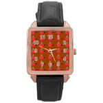 Apple Arrow Pattern Design Drawing Rose Gold Leather Watch 