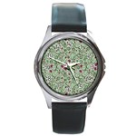 Swirls Foliage Leaves Green Round Metal Watch