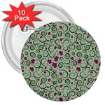 Swirls Foliage Leaves Green 3  Buttons (10 pack) 