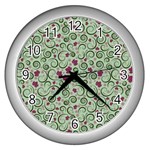 Swirls Foliage Leaves Green Wall Clock (Silver)