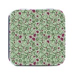 Swirls Foliage Leaves Green Square Metal Box (Black)