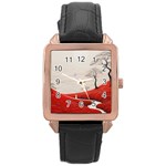 Trees Forest Path Rose Gold Leather Watch 