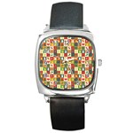 Template Christmas Pattern Square Metal Watch