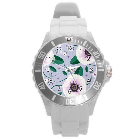 Flowers Petals Blossom Flora Round Plastic Sport Watch (L) from ArtsNow.com Front